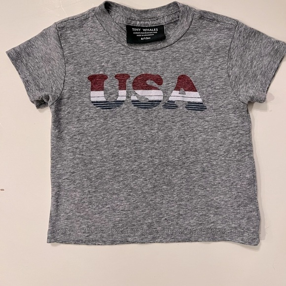 Retro USA Patriotic (4th of July Labor Day Memorial Day) Tiny Whales Tee - Picture 1 of 3